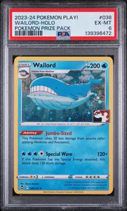 2023-2024 POKEMON PLAY! POKEMON PRIZE PACK #038 WAILORD-HOLO PSA 6 - Image 1
