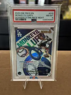 2025 ONE PIECE PROMOS #EB02-010 MONKEY D. LUFFY DODGERS X ONE PIECE NIGHT PSA 8 - Image 1