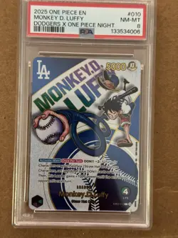 2025 ONE PIECE PROMOS #EB02-010 MONKEY D. LUFFY DODGERS X ONE PIECE NIGHT PSA 8 - Image 3