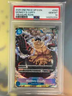 One Piece OP13-058 Treasure Rare Monkey D Luffy #58 PSA 10 GEM MINT - Image 1