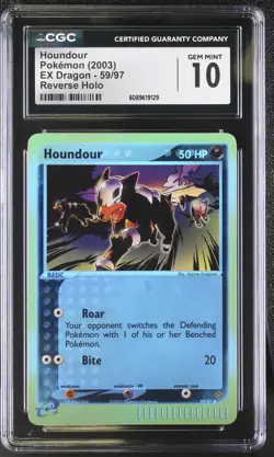 CGC 10 GEM MINT Houndour 2003 EX Dragon 59/97 Reverse Holo Pokemon Card - Image 1