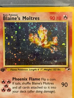 Pokemon Blaine's Moltres Gym Heroes 1st Edition Holo #1 PSA 8 💫💫 (TWO SWIRLS!) - Image 3