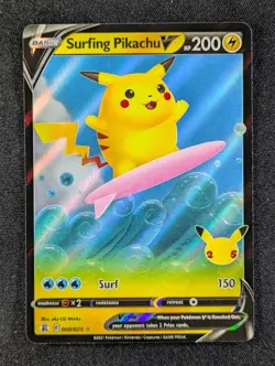 2021 Pokemon SURFING PIKACHU V #008/025 Celebrations Holo Ultra Rare English (B) - Image 1
