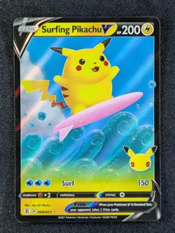 2021 Pokemon SURFING PIKACHU V #008/025 Celebrations Holo Ultra Rare English (A) - Image 1