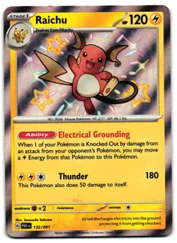 Raichu 132/091 - Paldean Fates Shiny Rare Pokemon TCG - M/LP Card - Image 1