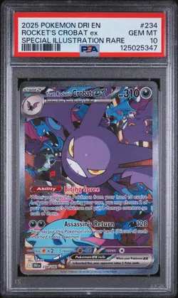 2025 POKEMON DRI EN-DESTINED RIVALS #234 TEAM ROCKET'S CROBAT EX PSA 10 - Image 1