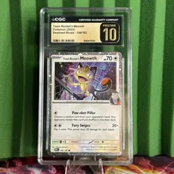 POKEMON CGC PRISTINE 10 TEAM ROCKET'S MEOWTH COSMOS HOLO 149/182 DESTINED RIVALS - Image 1