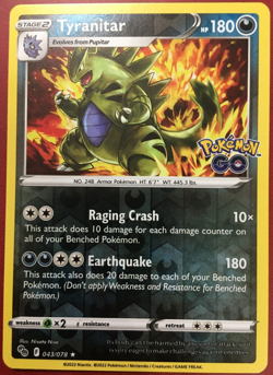 POKEMON TYRANITAR 043/078 "POKEMON GO" RARE REVERSE HOLO NEAR MINT - Image 1
