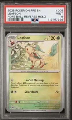 2025 POKEMON PRE EN-PRISMATIC EVOLUTIONS POKE BALL REVERSE HOLO LEAFEON PSA 9 - Image 1