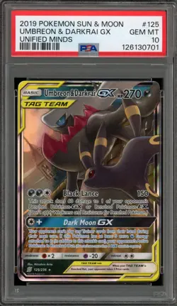 Pokemon Umbreon & Darkrai GX Unified Minds Holo Ultra Rare #125 PSA 10 Gem Mint - Image 1
