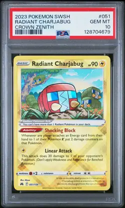 2023 POKEMON SWORD & SHIELD CROWN ZENITH #051 RADIANT CHARJABUG PSA 10 - Image 1
