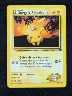 2000 Pokemon LT. SURGE'S PIKACHU #84/132 Gym Challenge Unlimited Common ENG - Image 1