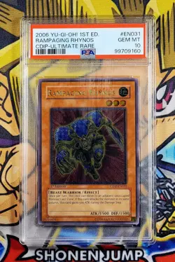 Yu-Gi-Oh! RAMPAGING RHYNOS 1st Ed CDIP-EN031 PSA 10 Ultimate Rare GEM MINT - Image 1