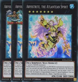 Yugioh! 3x Abysstrite, the Atlantean Spirit SUDA-EN046 Super Rare 1st Ed NM - Image 1