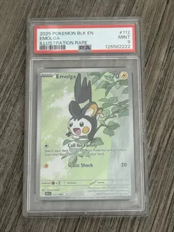 EMOLGA #112 ILLUSTRATION RARE 2025 POKEMON BLK EN BLACK BOLT PSA 9 MINT - Image 1