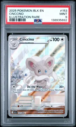 2025 POKEMON BLK EN-BLACK BOLT 153 CINCCINO ILLUSTRATION RARE PSA 9 - Image 1