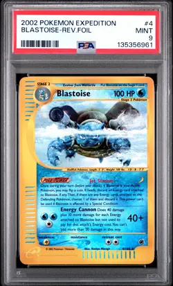 2002 POKEMON EXPEDITION #4 BLASTOISE-REVERSE FOIL PSA 9 - Image 1