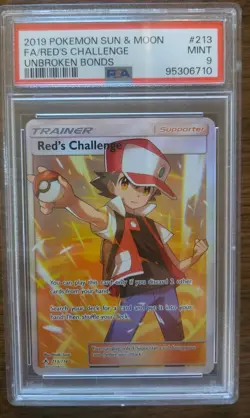2019 POKEMON SUN & MOON UNBROKEN BONDS #213 FULL ART/RED'S CHALLENGE PSA 9 - Image 2