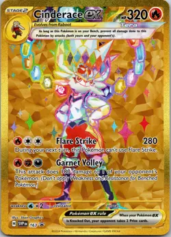 2024 Scarlet & Violet Promos Cinderace ex #163 Gold Full Art Pokemon Card - Image 1