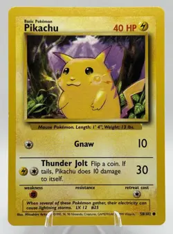 Pikachu (Yellow Cheeks) 58/102 Base Set Unlimited Pokemon TCG - LP - Image 1