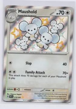 Pokemon TCG Maushold Shiny Rare Holo SV: Paldean Fates 210/091 NM - Image 1