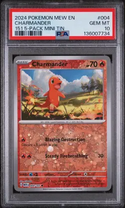 Charmander 2024 Pokemon 151 5-Pack Mini Tin Costco Pack 004/165 PSA 10 - Image 1