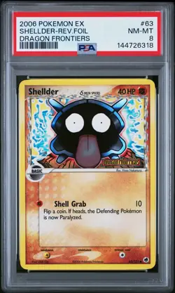 2006 POKEMON EX DRAGON FRONTIERS #63 SHELLDER-REVERSE FOIL PSA 8 - Image 1