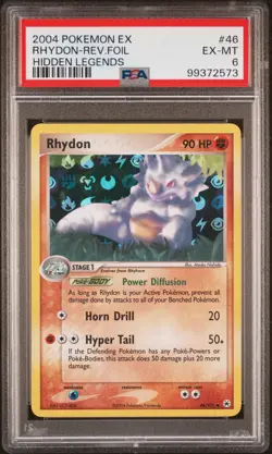 2004 POKEMON EX HIDDEN LEGENDS #46 RHYDON-REVERSE FOIL PSA 6 - Image 1