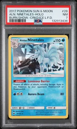2017 POKEMON SUN & MOON BURNING SHADOWS #28 ALOLAN NINETALES-HOLO PSA 7 - Image 1