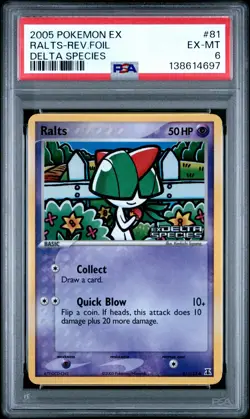 2005 POKEMON EX DELTA SPECIES #81 RALTS-REVERSE FOIL PSA 6 - Image 1