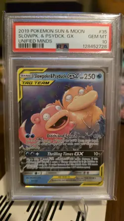 Slowpoke & Psyduck GX PSA 10 Pokemon TCG Sun & Moon Unified Minds #35 English - Image 1