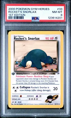 2000 Pokemon 1st Edition Gym Heroes # 33 Rocket’s Snorlax PSA 8 Card NM-MINT! - Image 1