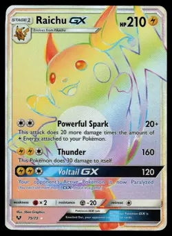 Raichu GX 75/73 - Pokemon Shining Legends - Rainbow Rare (NM) - Image 1