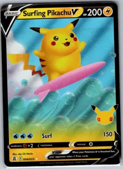 Surfing Pikachu V 008/025 Celebrations - Pokemon Card - NM - Image 1