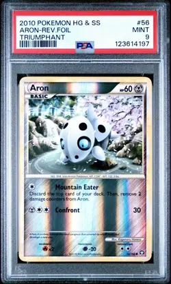 2010 Pokemon HGSS Triumphant 56 Aron Reverse Foil PSA 9 Card MINT TRUSTED SELLER - Image 1