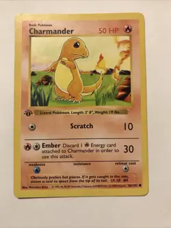 Pokemon TCG Charmander Base Set 46/102 Regular 1st Edition Shadowless Card - Image 1