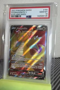 Pokemon Dragonite V Full Art 191/203 Evolving Skies Holo PSA 10 - Image 1