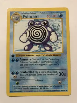 Pokemon TCG Poliwhirl 38/102 1st Edition Shadowless Base Set Regular Card - Image 1