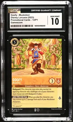 2023 Disney Lorcana EN P1 Goofy Muskateer Gamescom Promo #12 CGC Gem Mint MT - Image 1
