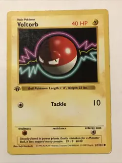 Pokemon TCG Voltorb Base Set 67/102 Regular 1st Edition Common Shadowless Card - Image 1
