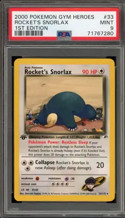 Pokemon Rocket's Snorlax Gym Heroes 1st Edition Rare #33 PSA 9 Mint - Image 1