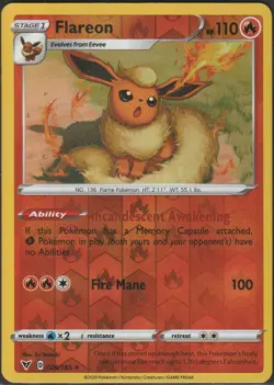 Flareon - 026/185 Vivid Voltage Pokemon Reverse Holo Foil Nice! - Image 1