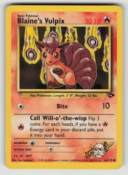 Blaine's Vulpix 66/132 Common Gym Challenge Pokemon MP (crease) - Image 1