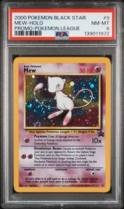 PSA 8 MEW 9 WOTC BLACK STAR PROMO HOLO SWIRL POKEMON LEAGUE NM- MINT - Image 1