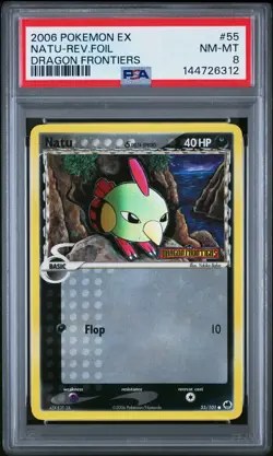 2006 POKEMON EX DRAGON FRONTIERS #55 NATU-REVERSE FOIL PSA 8 - Image 1