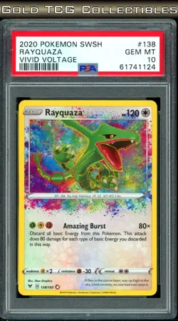 PSA 10 ⭐ Pokemon Rayquaza 138 Amazing Rare Vivid Voltage Full Art Graded Card - Image 1