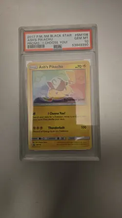 2017 Pokemon SM Black Star Promo Ash's Pikachu #SM108 PSA 10 - Image 1