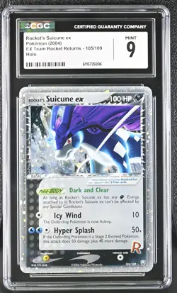 CGC 9 MINT Rocket's Suicune ex EX Team Rocket Returns 105/109 Holo Pokemon Card - Image 1
