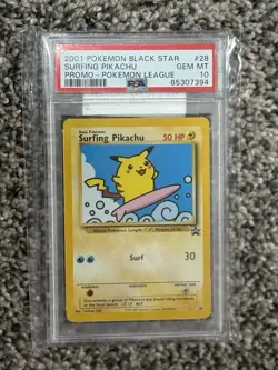 Pokemon 2001 Black Star Promo League Surfing Pikachu #28 PSA 10 - Image 1