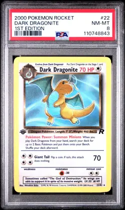 PSA 8 NM-MT Pokemon Dark Dragonite 22/82 Non-Holo Team Rocket 1st Edition 2000 - Image 1
